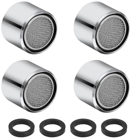 4 Pack Tap Aerator 22 mm Female Tread Faucet Filter Bathroom Aerators Faucet Strainer Chrome Plated Brass Sink Filter with Seal for Kitchen Shower Sink Hose