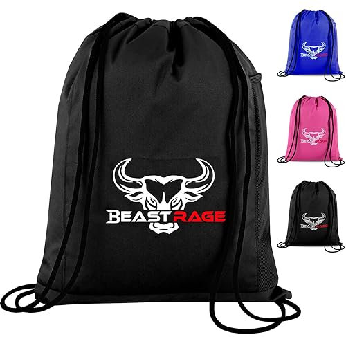 BEAST RAGE Beutel mit Kordelzug, wasserdichter Turnbeutel für Damen und Herren, mit Netztasche für Wasserbecher, geeignet für Sport, Schule, Fitnessstudio, Reisen, Schwimmen und verschiedene