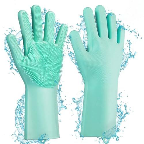 BZKSER Guanti da Pulizia con Spazzola in Silicone, setole in Silicone, riutilizzabili, Guanti per Lavare Piatti, bagni, Animali Domestici, Auto,Guanti in Silicone per strofinare,Taglia Unica
