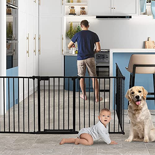 Barrière de sécurité- Grille de Protection métal - Pliable | avec Porte Inclus - Barrière de sécurité avec Kit de Montage Barrière de Protection Cheminée (310 * 2.5 * 75 cm (5 pièces-Noir))