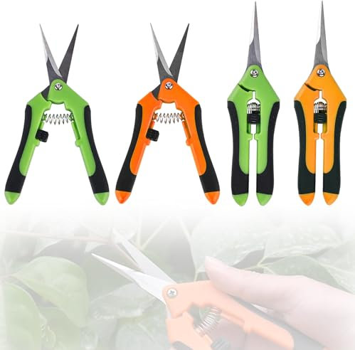 TOATELU Lot de 4 petits sécateurs de jardin 16,5 cm - En acier inoxydable - Pour fleurs coupées et branches (2 lames droites + 2 lames incurvées)