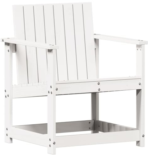 vidaXL Silla de Jardín, Asiento de Comedor con Respaldo, Sillón de Relax, Mueble para Patio Terraza Balcón, Madera Maciza de Pino Blanco