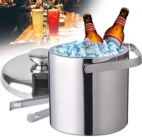 1,3L Seau à glaçons en Acier Inoxydable 304 avec Pince et Couvercle, Seau à Glace Double Paroi, Rafraîchisseur Champagne,Convient aux barbecues, Pique-niques, fêtes, fêtes de Cour, Bars