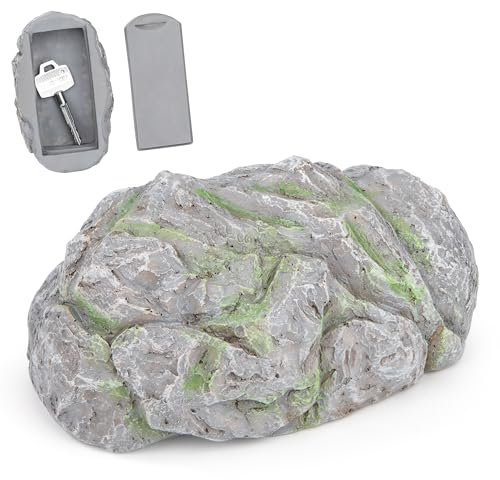 Nascondiglio Chiave Pietra con Scomparto Segreto, Finta Pietra Nascondiglio Chiave per Esterni, Giardino e Al di Fuori, Roccia Artificiale in Resina per Geocaching (Grigio Chiaro)
