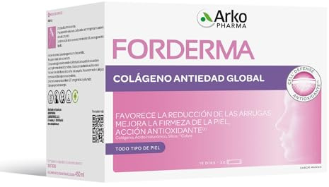 Arkopharma - Forderma Colágeno Antiedad Global, 30 Sticks, Péptidos de Colágeno con Ácido Hialurónico y Vitamina C, Piel Firme y Radiante, Reduce Arrugas, Elasticidad e Hidratación, Antioxidante