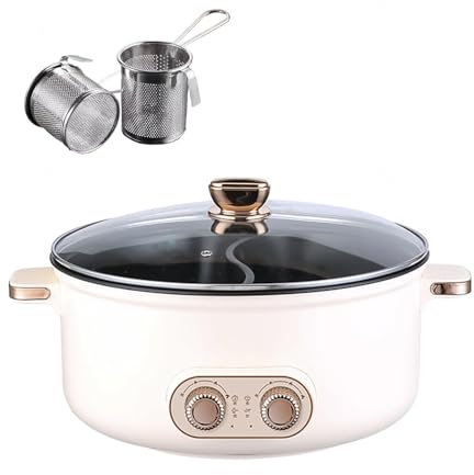 HJXBD888 Fondue Chinoise, Double Interrupteur de Commande Multi-Fonctions 1600 Watts Appareil Fondue Chinoise, IdéAl pour Les RéUnions De Famille (avec 2 Filets Non éTanches),7.5L