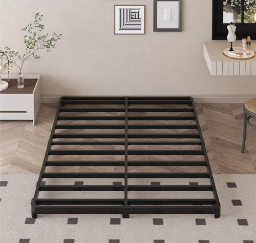 Likelalaso 3 inch Low California King Bed Frame with Rounded Corner, Heavy Duty Metal, Easy Assembly, Noise Free, Black