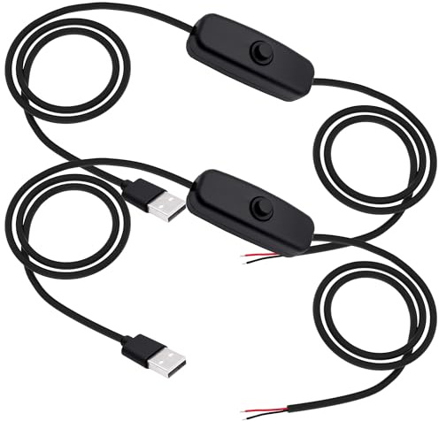 YARCHONN Cable de extensión de interruptor de alimentación USB a extremos de cable desnudo, cable USB 2.0 con interruptor de encendido y apagado a cables de coleta de bricolaje para tiras LED