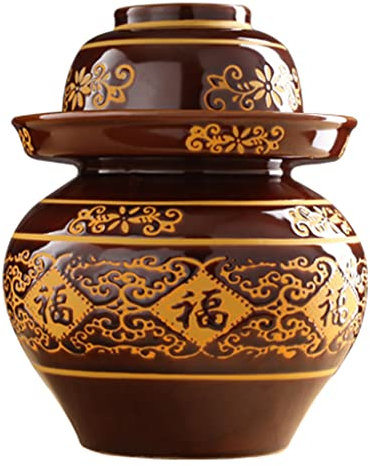 BCJMKDX Vaso di fermentazione. Vaso in Ceramica Tradizionale Cinese China Fu con Coperchio, Kit di fermentazione Cinese Tradizionale coccio con Coperchio a Tenuta d'Acqua(3KG)