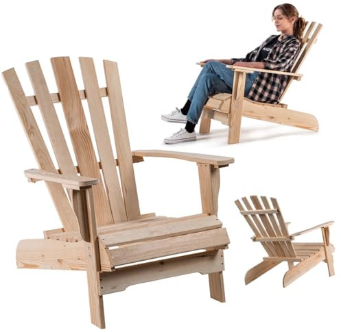 KADAX Adirondack Stuhl, Gartensessel aus Holz, Gartenstuhl mit Hoher Rückenlehne und Armlehnen, Relaxstuhl, Outdoor Holzsessel für Garten (Hell)