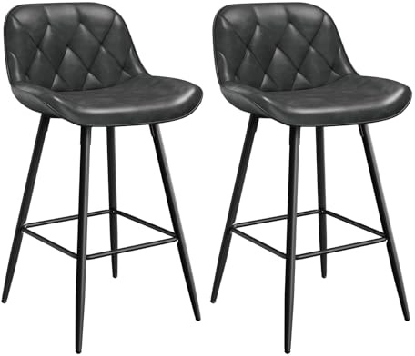 EUGAD Taburetes de cocina, taburetes de bar con respaldo, silla de cocina con reposapiés, taburete alto acolchado, silla de PU vintage con patas de metal para bistró, pub, comedor, antracita