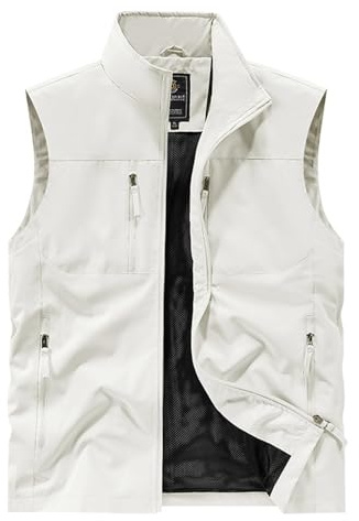 DFEK Men's Fishing Safari Utility Vest Lightweight Quick Dry Cargo Military Gilets Sleeveless Photography Hunting Camping Waistcoat Outdoor Travel Sleeveless Jacket with Pockets(C White,3XL)