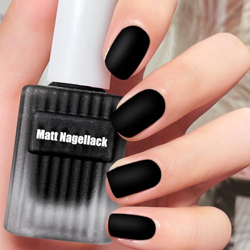 Matt nagellack – snabbtorkande, långvarigt svart nagellack utan UV-lampa – giftfritt, vattenbaserat färglack – naturlig nagellack med vegansk formula