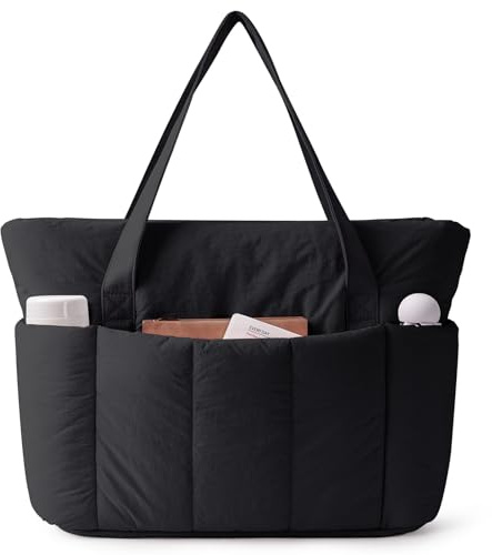 Narwey Bolso Tote Mujer Acolchado Grande, Puffer Tote Bag de Trabajo y Deporte con Cremallera y Compartimentos para Portátil, Bolso de Mano y Hombro Ligero para Escuela, Universidad y Viaje (Nergo)
