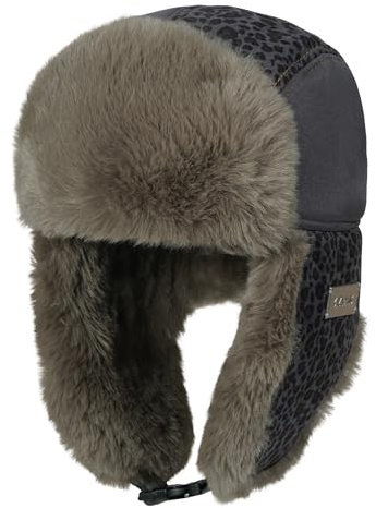CLAPE leopardmönster pilotmössa varm vinter trapper mössa med öronlappar vindtät Ushanka rysk mössa män kvinnor skidor, PL2514-grå, one size