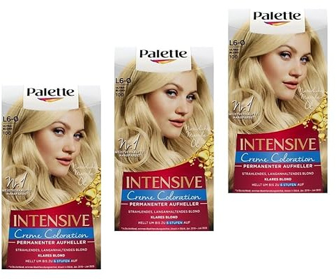 3x Palette Intensiv Creme Coloration 100/L6-0 Ultrablond Stufe 3 Permanenter Aufheller für strahlende langanhaltende blonde Haarfarbe,Anti-Gelbstich-Effekt langanhaltende Farbbrillanz,115ml (3er Pack)