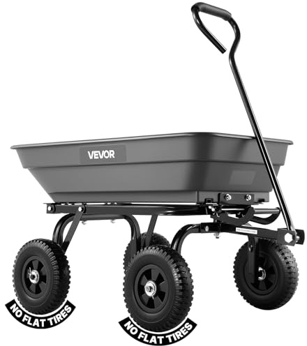 VEVOR Carro de Jardín con Función Basculante Carga de 181 kg, Carro de Jardín de Polietileno Mecanismo de Volcado de 90°, con Ruedas Giratorias de 180°, Rodamientos Flexibles de 270° para Plantas