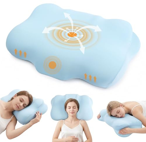 Ecofocet Almohada Cervicales y Cuello,Almohada Ergonómica,Cervical de Espuma Viscoelástica,Cojín Cervical Viscoelástico,Funda Desmontable,para Dormir de Lado, Boca Arriba y Boca Abajo