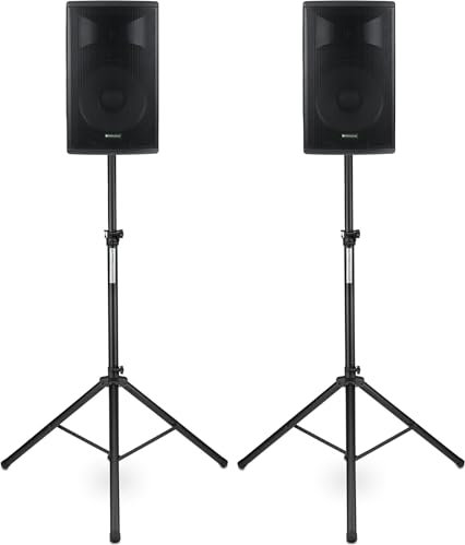 Pronomic E-212 MA Stative Set - 2 aktive 2-Wege Boxen - Leistung: 2X 120 Watt (RMS) - 12 Woofer + 1,0 Kompressions-Treiber - Bluetooth - MP3-Player mit USB/SD - Monitorschräge - inkl. Stative