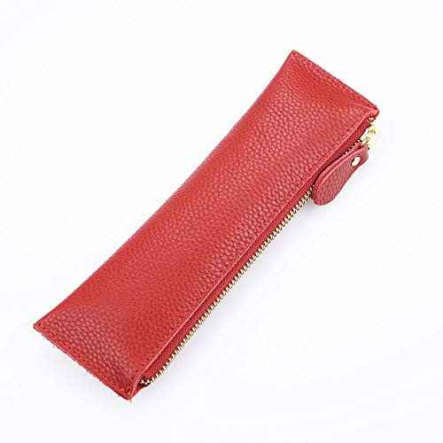 Leder-Federmäppchen mit Reißverschluss, PU-Schreibwaren-Tasche, Halter für Schreibwaren, Kunst, Uni, Büro, Make-up-Pinsel (1 Stück, rot), rot, Retro