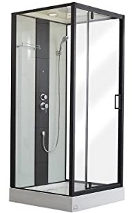 Vente-unique-Cabina de ducha con hidromasaje PRIMEA - 2 zonas de jets de masaje- Ancho 90 x Prof. 90 x Alt. 215 cm - lluvia tropical y ducha de mano