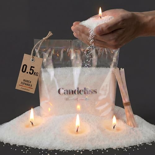 CANDELISS Kit para hacer Velas Perladas original. Perlas de cera para velas de origen vegetal Velas blancas sin parafina No necesita fundir Se adapta a cualquier recipiente (500 g)