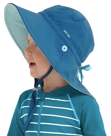Creekstone Toddler Kids Sun Hat UPF 50+ UV Protection, Summer Beach Swim Hat with Neck Flap Wide Brim for Girls Boys (UK, Age, 1 Year, 3 Years, Lake Blue)