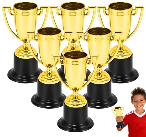BTBHIHO 6PCS Mini Trophies Bulk for Kids, Premium Lightweight Plastic Gold Winner Trophy Cup, Kids Small Awards Trophies for Sports Tournament Winning Prizes, Classroom School Rewards and Party