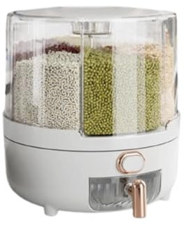 Beufee Getreidespender, 360° drehbarer Lebensmittelspender, Getreideaufbewahrungsbehälter, Reisaufbewahrungsbehälter, runder Müslispender mit 6 Fächern für Zuhause (Large (9.4in))