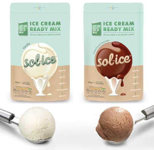 Sol-ice Ice Cream Mix Powders | Premium Dairy | Just add Fresh Milk and Whip with a Mixer or Machine | Value Bundle: 1x Vanilla & 1x Chocolate (makes approx. 8-10 scoops each)