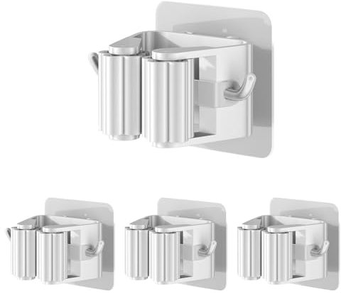 Doctor Robot COLGADOR ESCOBAS Y FREGONAS – SOPORTE ADHESIVO PARED DE FÁCIL INSTALACIÓN PARA BAÑOS, COCINAS, GARAJES O MUEBLES DE LIMPIEZA (PACK DE 4 UNIDADES)