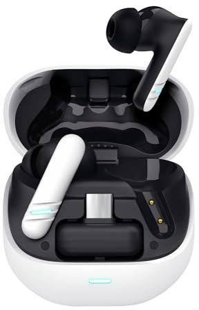 GXTrust 409 Oxxie Auriculares Inalámbricos Bluetooth PS5 Switch PC Mobile, Cascos Inalambricos Gaming Intraauriculares, Bluetooth o Receptor USB-C Baja Latencia, 4 Micrófonos ENC, Blanco