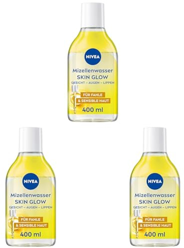 NIVEA Skin Glow Mizellenwasser, Gesichtswasser mit Aminosäurekomplex, Vitamin C und Vitamin E, Make-up Entferner für wasserfestes Make-up,Mizellen Reinigungswasser mit 5% Serum für müde Haut (400 ml)
