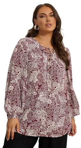 Yours Curve Paisley Print Lattice Tie Front Blouse - Women's - Plus Size Curve Brown