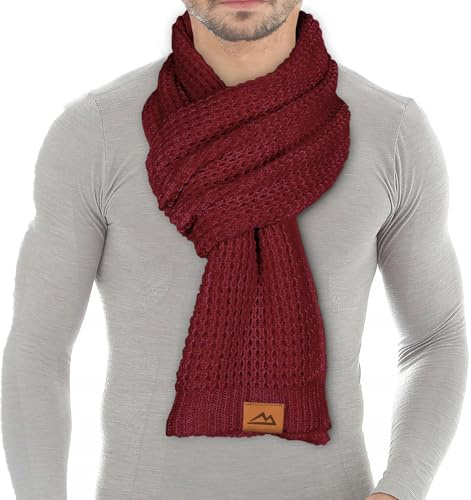 Loowoko Echarpe homme femme hiver, echarpe tricotée à motif gaufré classique - longue d'automne-hiver 180 * 30cm avec finition en cuir véritable, Idee cadeau homme femme