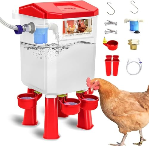 ANEELV Bebedero automático de 7 litros, bebedero independiente para pollos para patos y gansos, alimentación colgante por gravedad, accesorios de cría de pollos, incluye accesorios