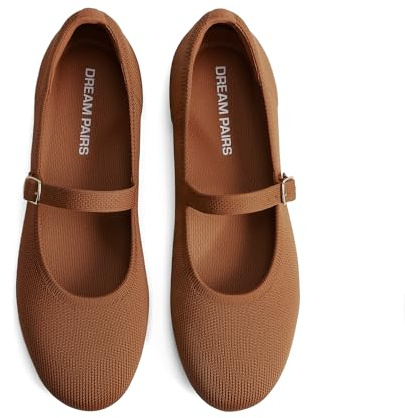 DREAM PAIRS Women's Mary Jane Ballet Flat Shoes Dressy Foldable Knit Flats with Arch Support Comfortable for Casual Work Office,Size 6.5,Brown,DWUMFA2519