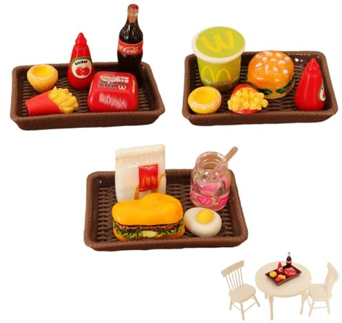 OUDQFCJ Tre set da 18 pezzi cibo e bevande in miniatura, decorazione in resina, accessori per la casa delle bambole, mini frigo, set di alimenti in miniatura, accessori per la casa delle bambole