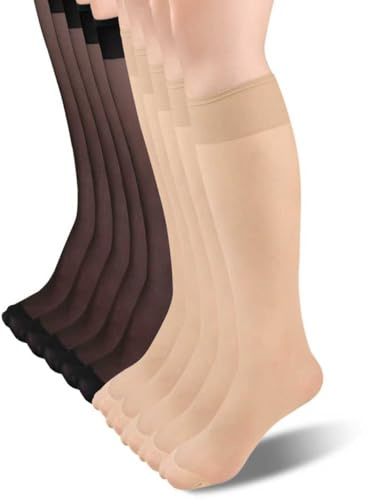 Fangshu 10-pack knästrumpor dam, 15 DEN slitstarka nylonstrumpor dam transparenta fina knästrumpor sidenlen nylonstrumpor