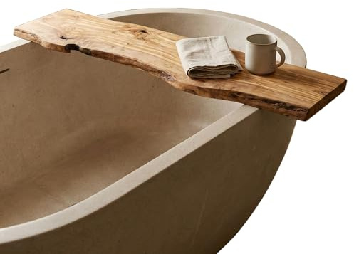 Olive Wood Collections Live Edge Bathtub Tray - Solid Wood Bath Caddy for Tub - Luxury Spa Table Without Slots - Rustic Bathroom Decor - Handmade from Ancient Trees (90 cm (35.4 in))