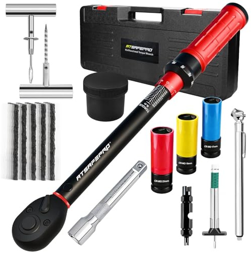 ATsafepro 12Pcs Torque Wrench 1/2'', 20-230Nm Torque Wrench Set with Tyre Repair Kit, Tyre Pressure and Depth Gauge, ±3% Accuracy, 72T Dual Direction Ratchet for Car Motorcycle,SUV,RV