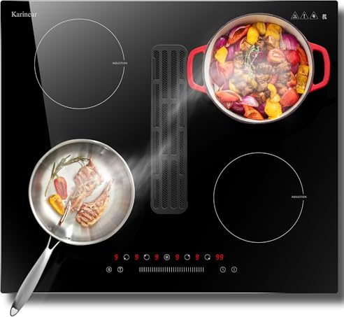 Karinear Built-in Induction Hob with Extractor Hood, 6400W, 9 Power, Touch Control with Timer, Safe Lock, Boost, Fume Extraction Function