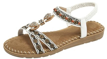 Genérico sandalias mujer,planas con cuentas para, de verano con tiras elásticas en T Alpargatas Cuña(White,35)