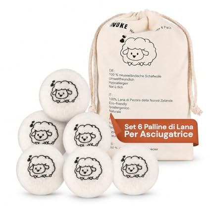 Avilia - Set 6 Palline di Lana per Asciugatrice XXL ø7 cm – Ammorbidente Naturale ed Ecologico – Sfere in 100% Lana per Ridurre i Tempi di Asciugatura e le Pieghe – Azione Antistatica e Silenziosa