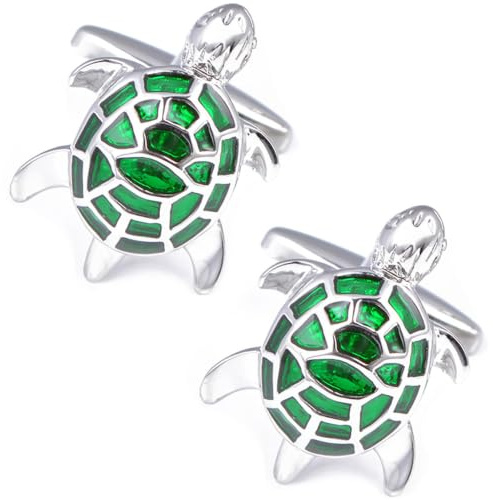 QKEOISUD Green Turtle Men's Enamel Cufflinks for Wedding French Shirt