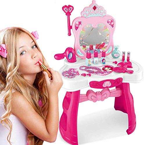 BAKAJI Specchiera per Bambina Make Up con Scettro Cuore Magico Centro Salone di Bellezza Estetista per Bambine, con luci, Suoni e Melodie incantevoli