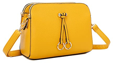 ELIOX - Petit Sac Bandoulière Femme Sac à Main Chaîne Argentée Porté Epaule Besace Sacoche Messenger Téléphone Cuir PU Rigide Fourre Tout Ville Voyage Shopping Mode Chic (JAUNE)