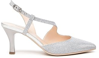 Nero Giardini Slingback in Tessuto Laminato. Made in Italy Argento Argento