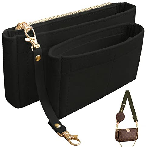Soyizom Handtaschen-Organizer-Einsatz passt für mehrere Pochette-Zubehör-Taschen und Taschen, Einsätze, Tragetasche, Organizer, Tasche innen, Reißverschlusstasche und Schlüsselanhänger, Schwarz