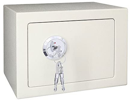 Caja fuerte pequeña con llave/caja fuerte de alta seguridad/caja fuerte de bloqueo de acero/oficina en el hogar, dinero en efectivo, mini caja de almacenamiento con 3 llaves (blanco-17)